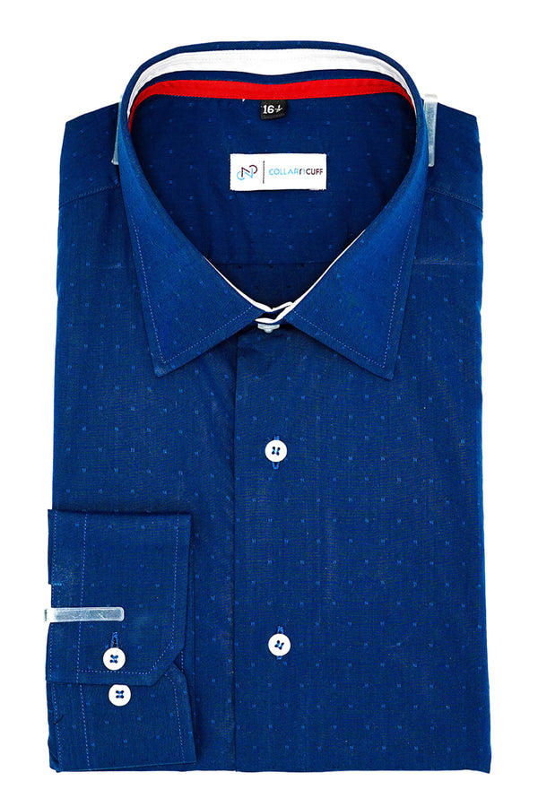 Electric Blue Dotted Designer Cotton Shirt