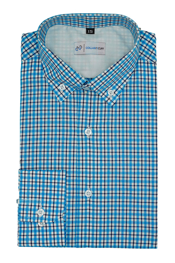 Blue Light & Dark Check Cotton Shirt