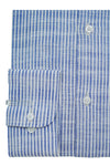Blue Self Stripe Designer Round Collar Cotton Linen Shirt