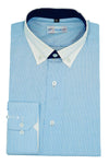 Blue Self Dotted Stripes Designer Cotton Shirt