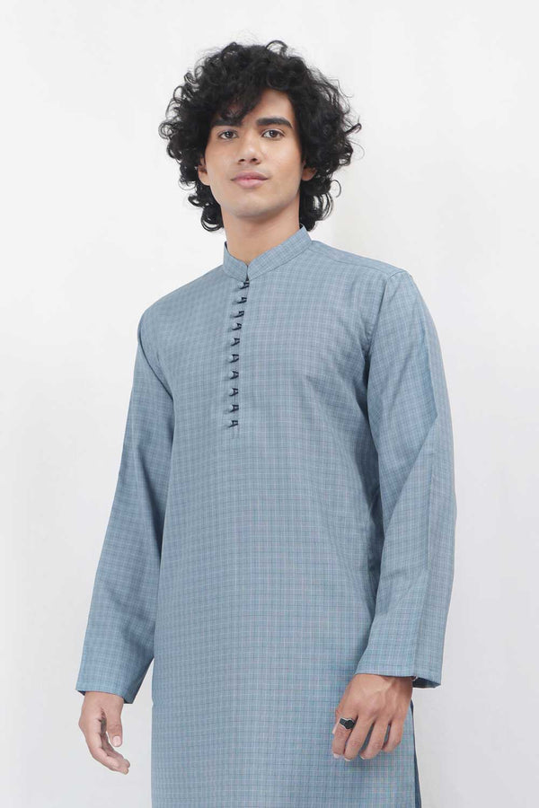 Textured Blue Wash And Wear Designer Kurta With White Pajama