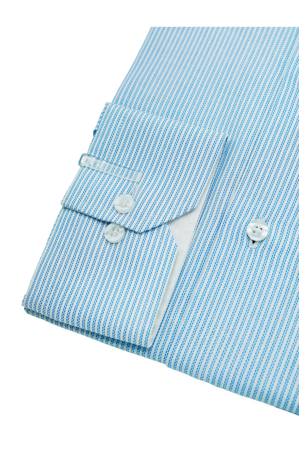 Blue Self Dotted Stripes Designer Cotton Shirt
