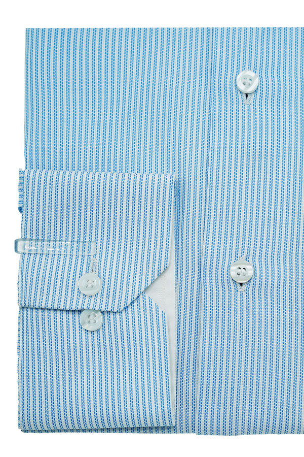Blue Self Dotted Stripes Designer Cotton Shirt