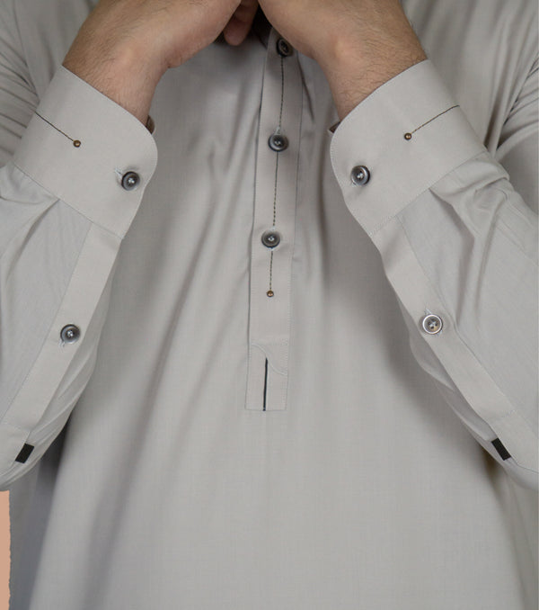 Light Grey Wash And Wear Designer Shalwar Kameez