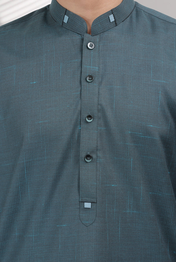 Textured Dark Blue Wash & Wear Designer Shalwar Kameez