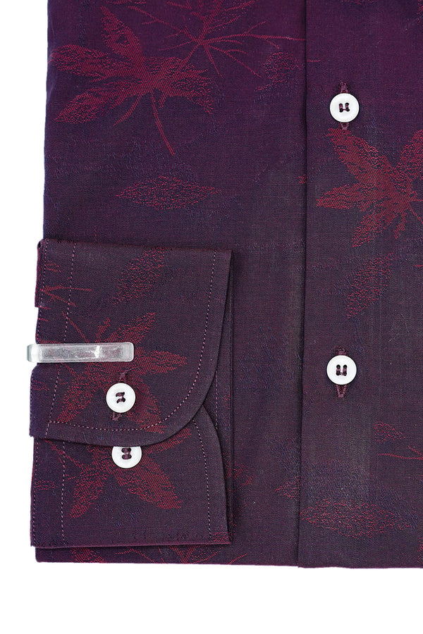 Purple Self Designed Cotton Shirt