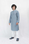 Textured Blue Wash And Wear Designer Kurta With White Pajama