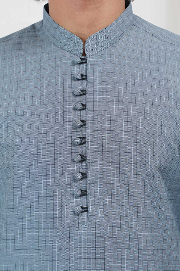 Textured Blue Wash And Wear Designer Kurta With White Pajama