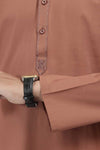 Brown Cotton Embroidered Kurta With White Pajama