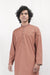 Brown Cotton Embroidered Kurta With White Pajama