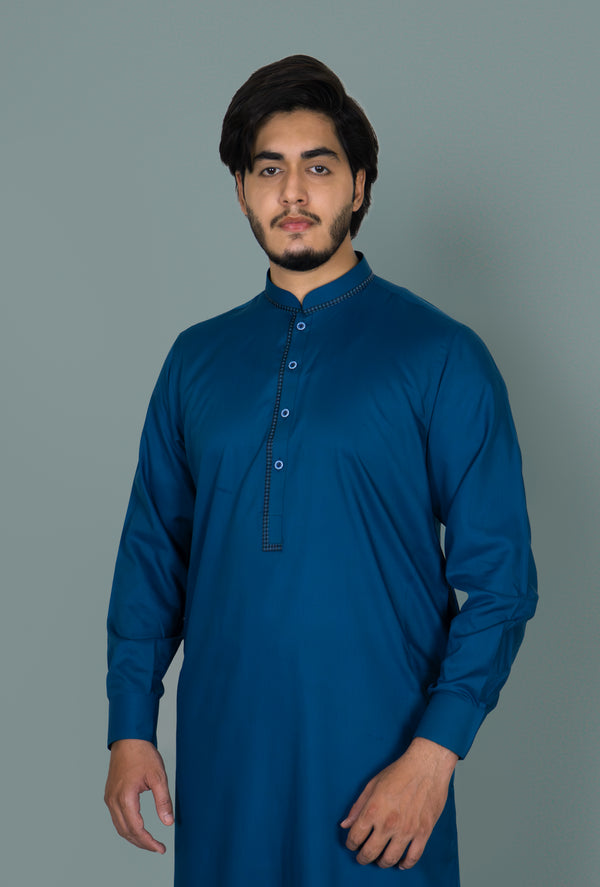 Dark Blue Wash And Wear Designer Shalwar Kameez