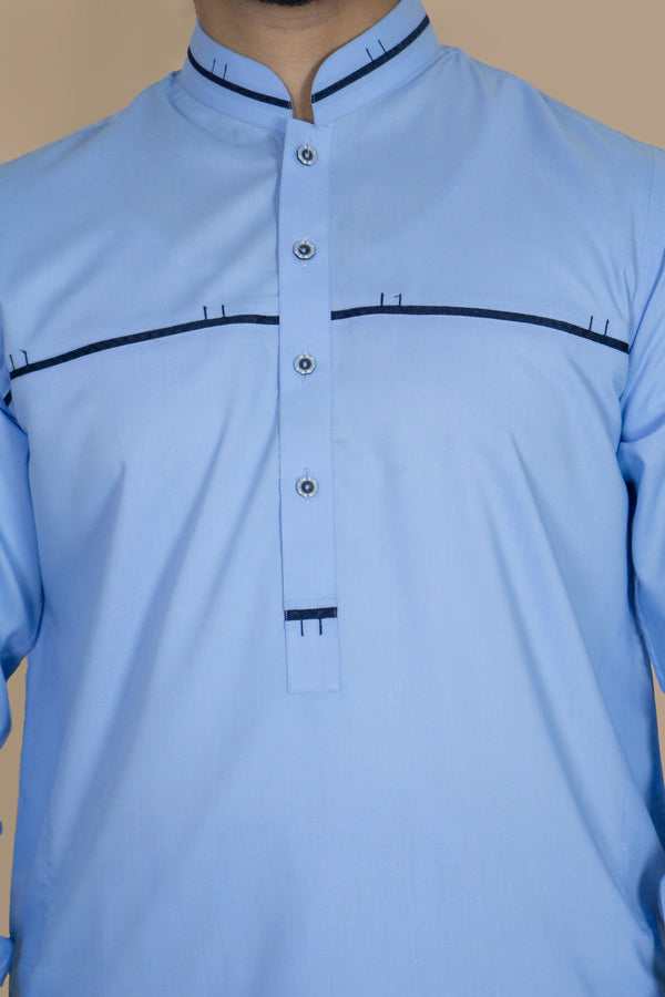 Sky Blue Light Wash And Wear Designer Shalwar Kameez