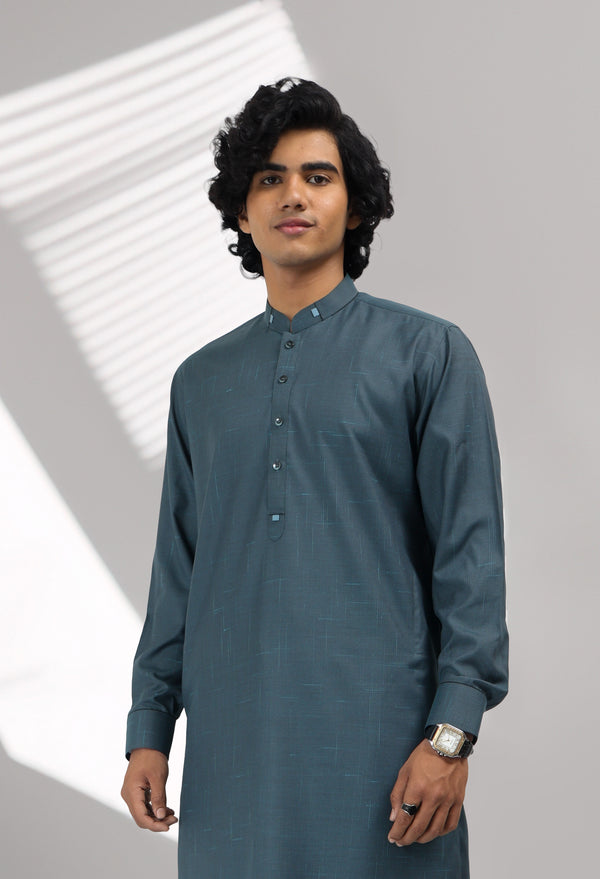 Textured Dark Blue Wash & Wear Designer Shalwar Kameez