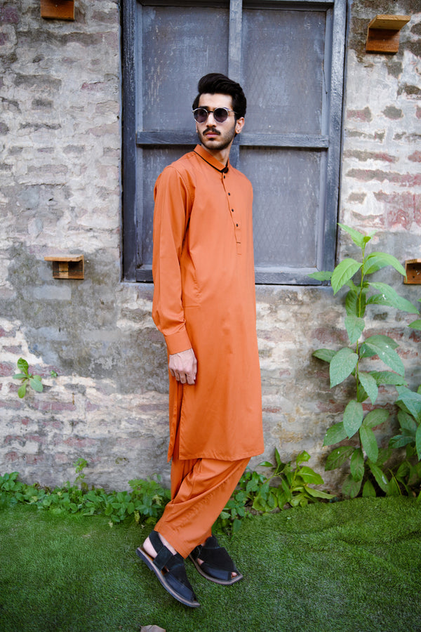 Mustard Orange Wash And Wear Designer Shalwar Kameez
